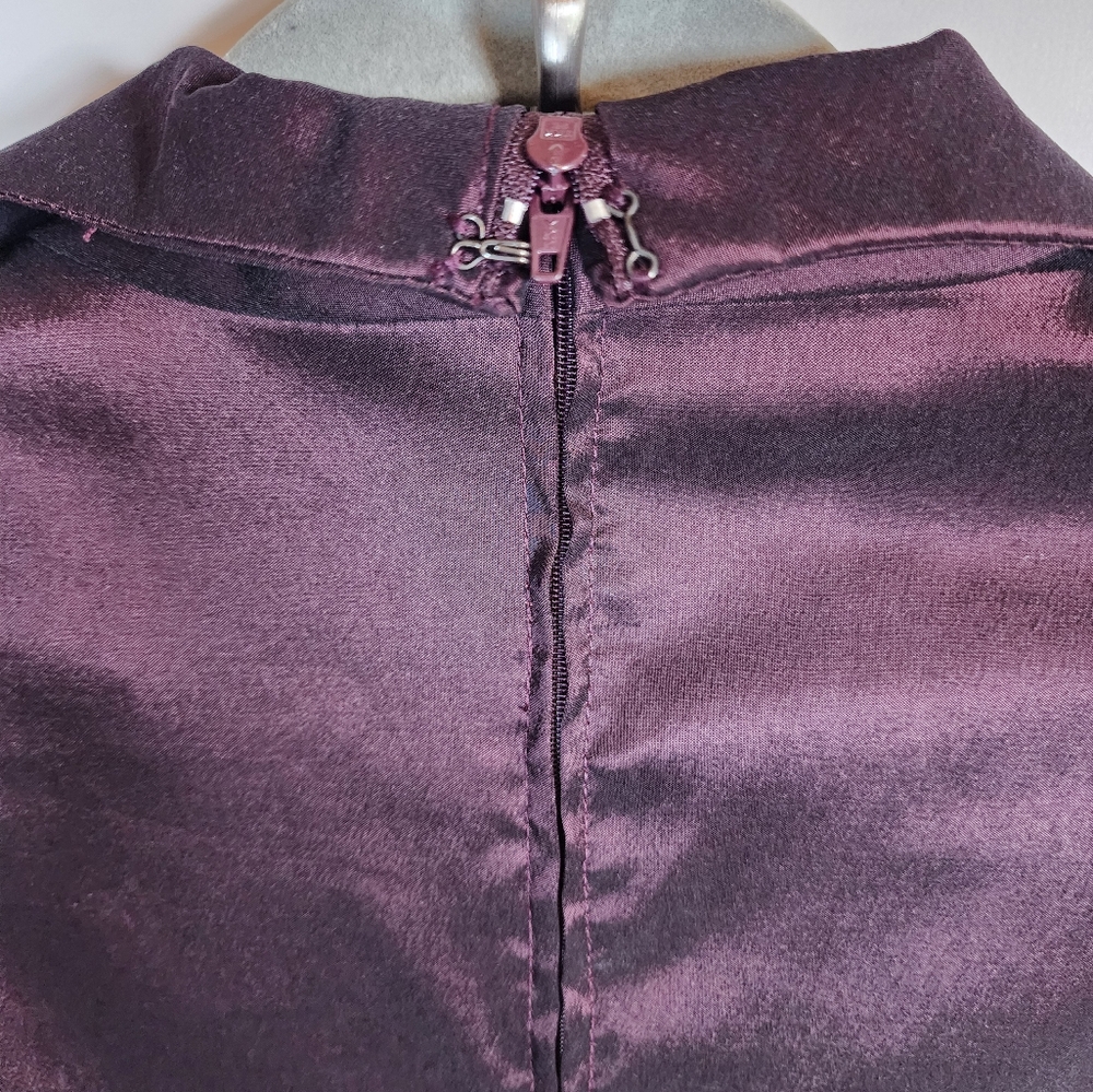 Tadashi Shoji Vintage Eggplant Purple Formal Elegant Collared Ruched Gown 8 - Picture 11 of 16